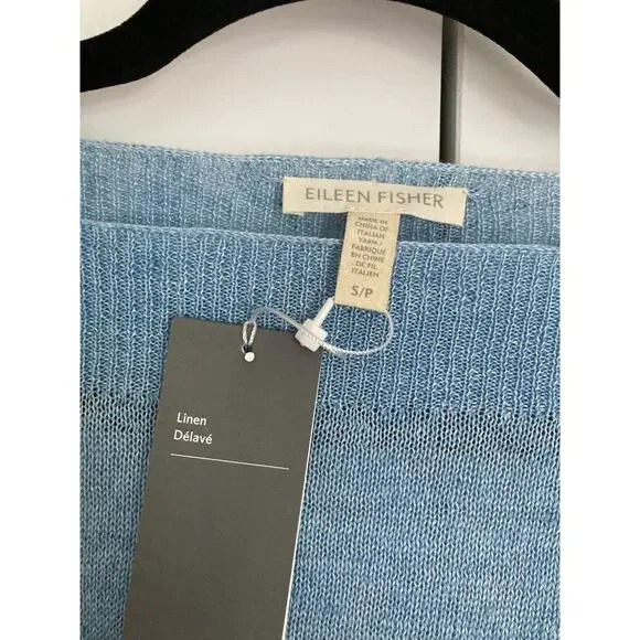 Eileen Fisher Womens Small Linen Delave Bateau Neck Box Top Sky Blue Coastal - Picture 3 of 9